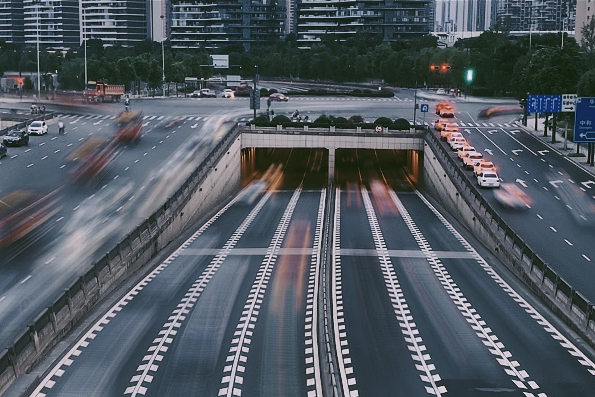 City traffic light trails